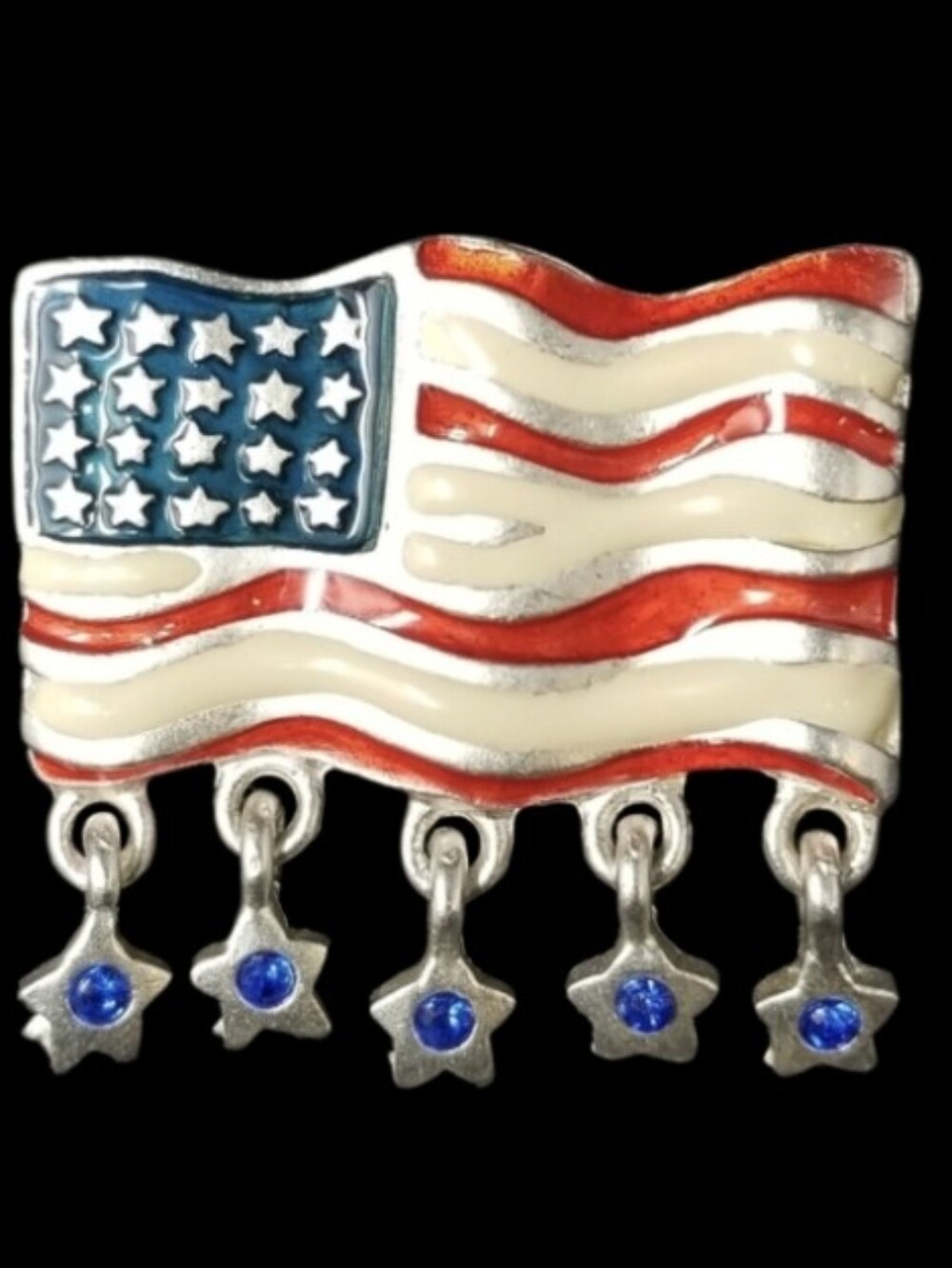 AJMC US FLAG WITH BLUE DANGLING STARS - BROOCH